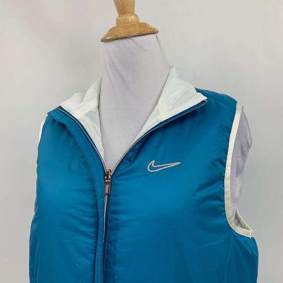 Nike Vest Womens Small Teal Cream Filled Puffer Full Zip Golf Jacket Reversible - Picture 3 of 16